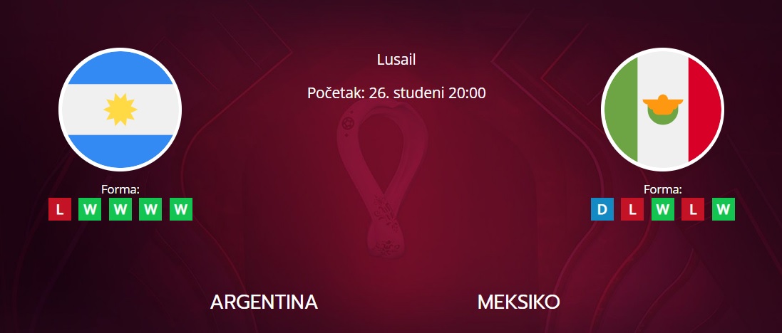Tipovi za Argentina vs. Meksiko, 26. studeni 2022., Svjetsko prvenstvo