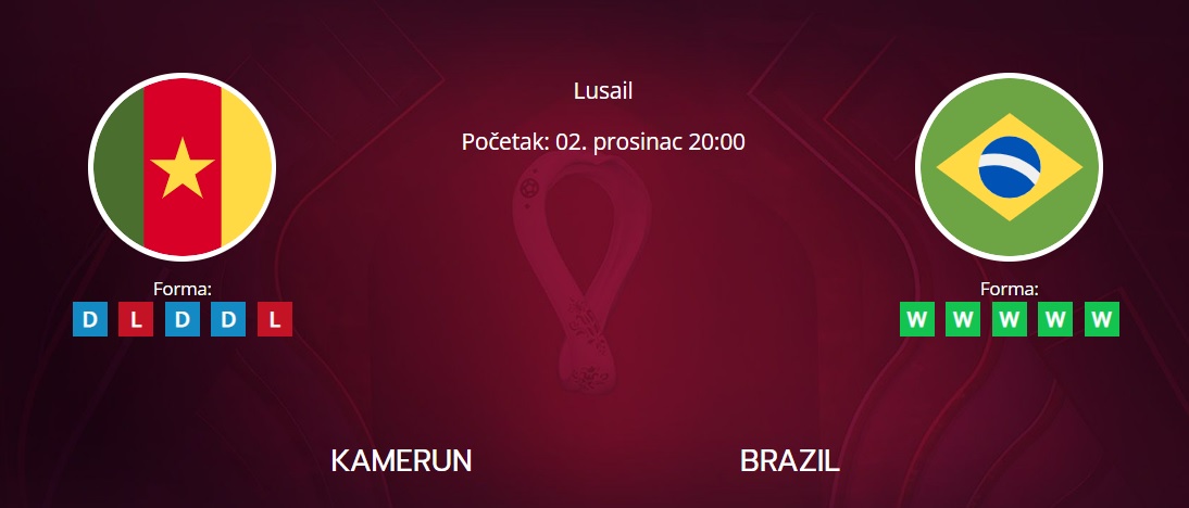 Tipovi za Kamerun vs. Brazil, 2. prosinac 2022., Svjetsko prvenstvo