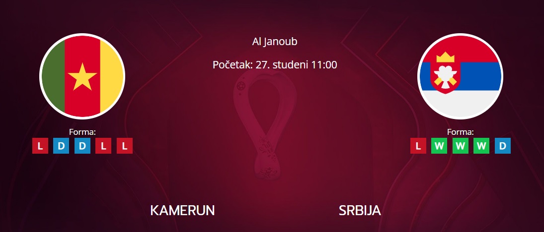 Tipovi za Kamerun vs. Srbija, 28. studeni 2022., Svjetsko prvenstvo