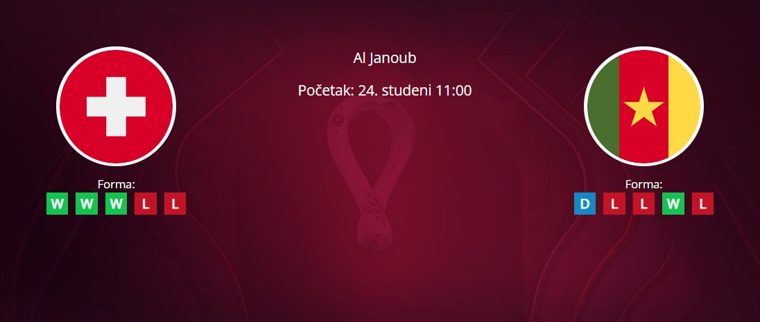 Tipovi za Švicarska vs. Kamerun, 24. studeni 2022., Svjetsko prvenstvo