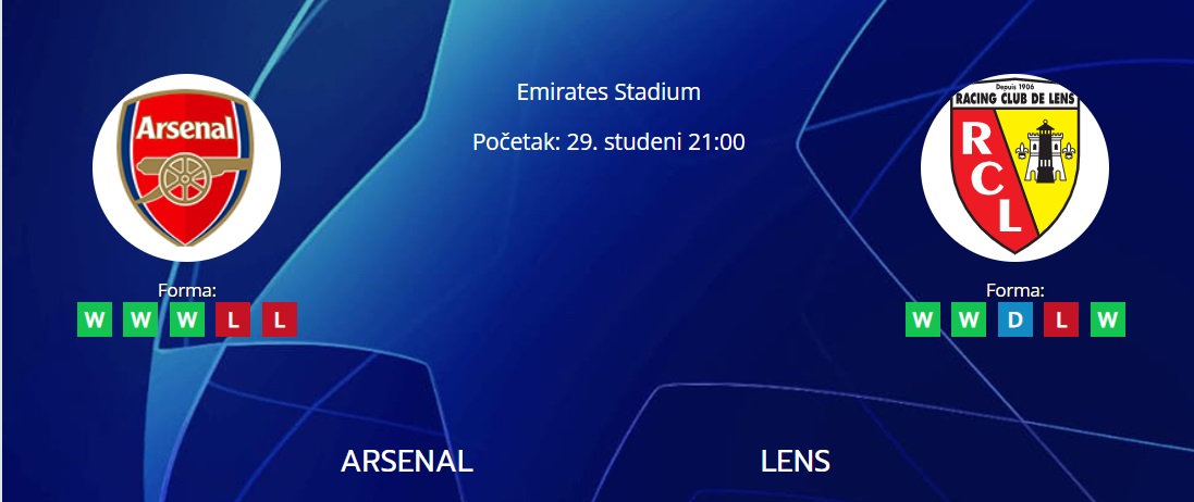 Tipovi za Arsenal vs. Lens, 29. studeni 2023., Liga prvaka