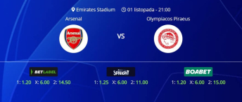 Tipovi za Arsenal vs. Olympiacos, 1. listopada 2025., Liga prvaka