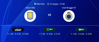 Tipovi za Aston Villa vs. Club Brugge, 12. ožujak 2025., Liga prvaka