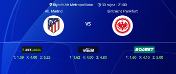 Tipovi za Atletico vs. Eintracht, 30. rujna 2025., Liga prvaka