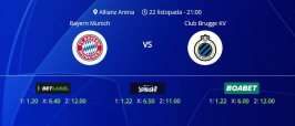 Tipovi za Bayern vs. Club Brugge, 22. listopada 2025., Liga prvaka