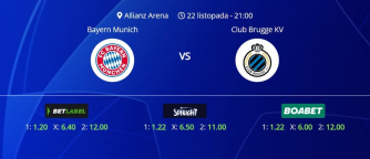 Tipovi za Bayern vs. Club Brugge, 22. listopada 2025., Liga prvaka