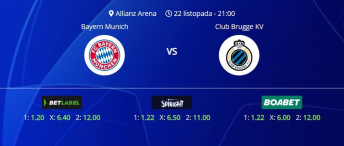 Tipovi za Bayern vs. Club Brugge, 22. listopada 2025., Liga prvaka