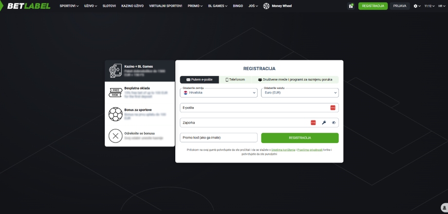 BetLabel registracija