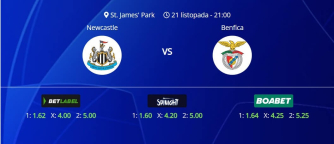 Tipovi za Newcastle vs. Benfica, 21. listopada 2025., Liga prvaka