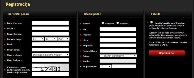 Registracija na Wwin - Prvi korak